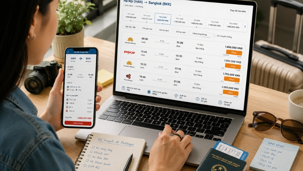kinh nghiệm đặt v&eacute; H&agrave; Nội đi Pattaya