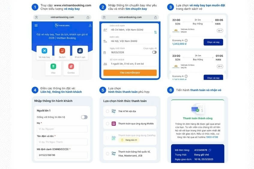 C&aacute;c bước đặt v&eacute; m&aacute;y bay từ H&agrave; Nội đi Tuy H&ograve;a đơn giản v&agrave; tiện lợi tại website Vietnam Booking