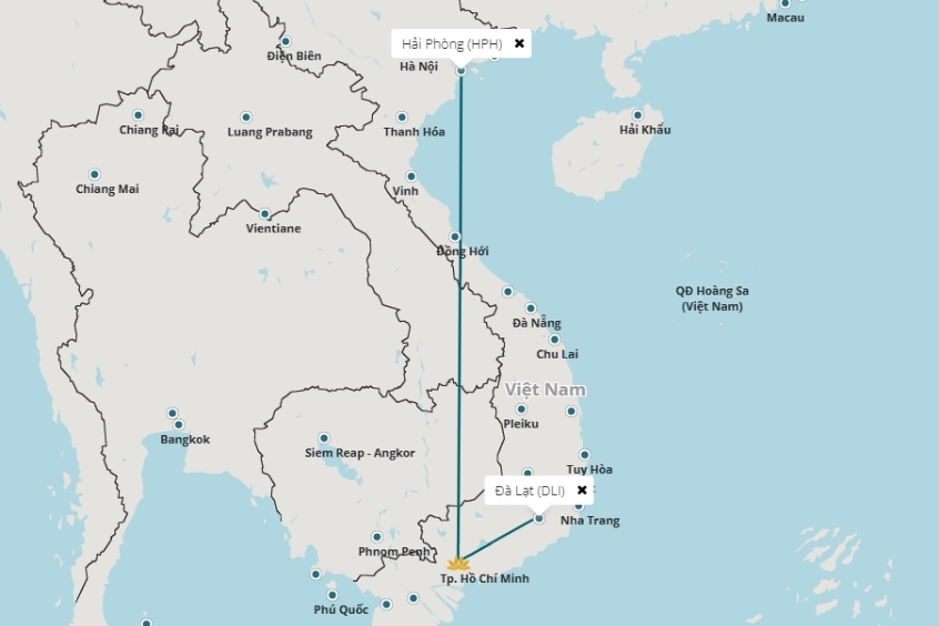 H&agrave;nh tr&igrave;nh bay từ Hải Ph&ograve;ng đi Đ&agrave; Lạt 