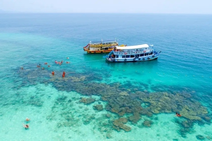 Du kh&aacute;ch từ Hải Ph&ograve;ng sẽ th&iacute;ch th&uacute; khi ngắm nh&igrave;n những rặng san h&ocirc; dưới l&agrave;n nước trong xanh tại H&ograve;n Mun