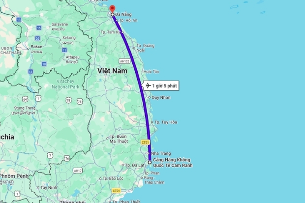 H&agrave;nh tr&igrave;nh bay từ Nha Trang đến Đ&agrave; Nẵng khoảng 1 giờ 5 ph&uacute;t