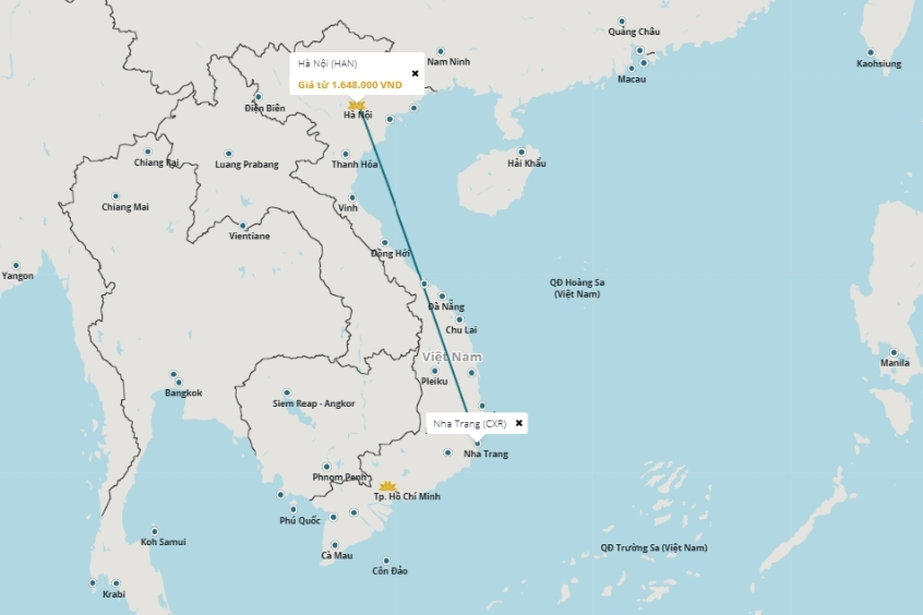 Bay từ Nha Trang đến H&agrave; Nội sẽ mất khoảng 1 giờ 50 ph&uacute;t
