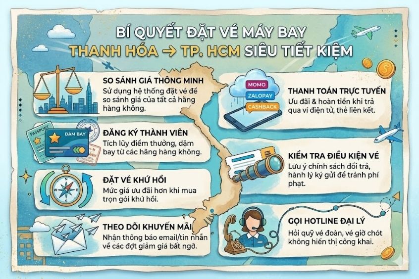 Kinh nghiệm đặt v&eacute; m&aacute;y bay từ&nbsp;Thanh H&oacute;a đi TP. Hồ Ch&iacute; Minh gi&aacute; rẻ tại Vietnam Booking