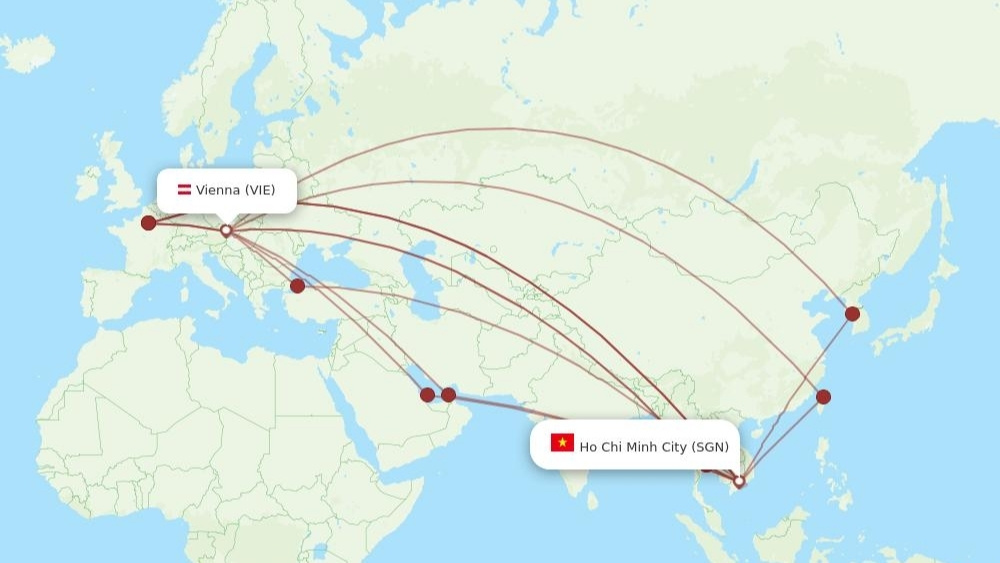 H&agrave;nh tr&igrave;nh bay từ TP.HCM (SGN) đến Vienna (VIE)