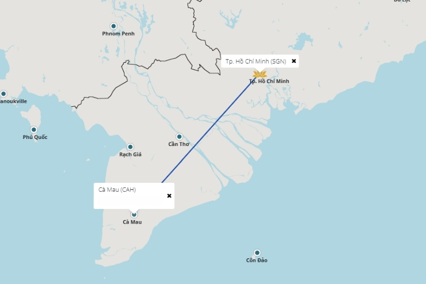 H&agrave;nh tr&igrave;nh bay từ TP. Hồ Ch&iacute; Minh đến C&agrave; Mau