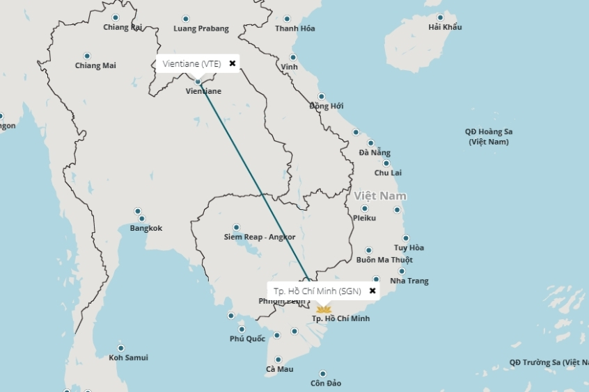 Thời gian bay từ TP. Hồ Ch&iacute; Minh đi Vi&ecirc;ng Chăn khoảng 105 &ndash; 135 ph&uacute;t 