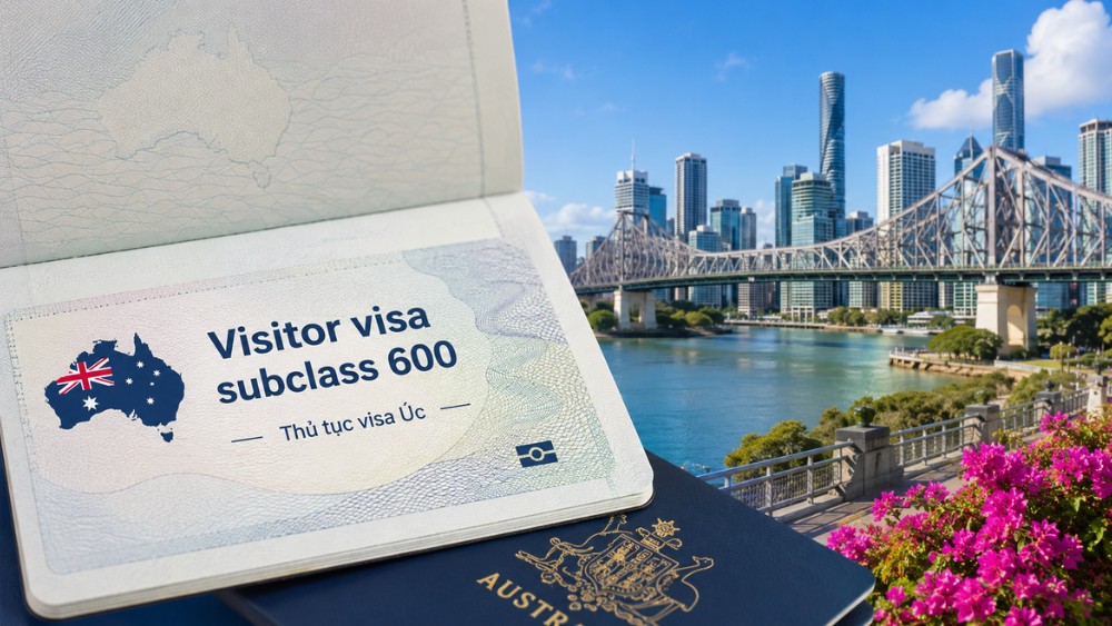 H&igrave;nh minh họa thủ tục visa &Uacute;c Visitor visa subclass 600 k&egrave;m cảnh quan th&agrave;nh phố Brisbane, Australia