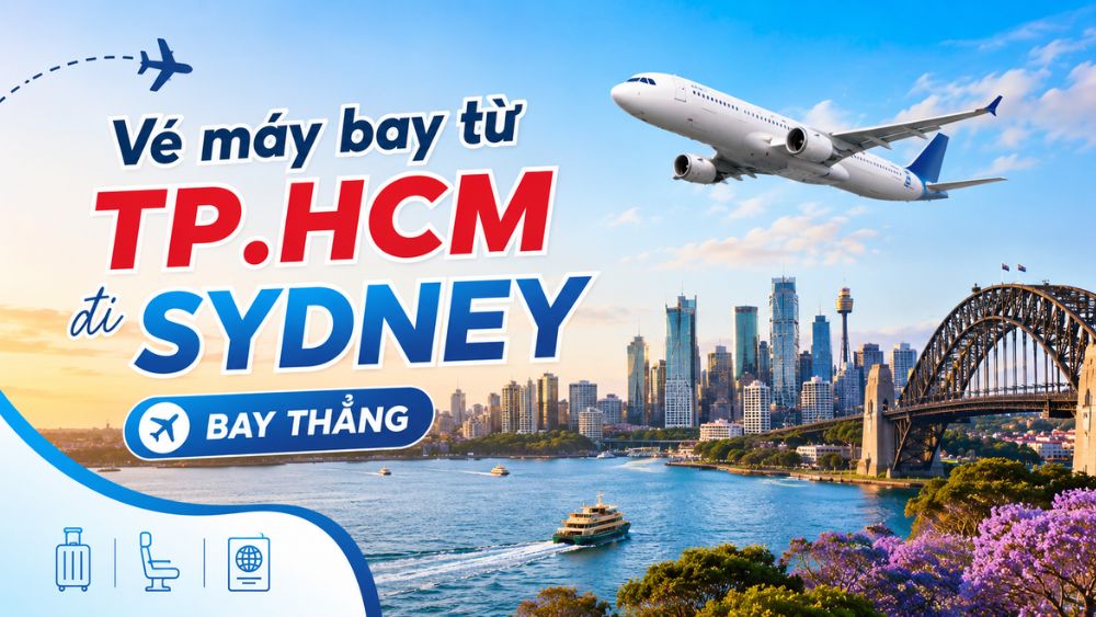 M&aacute;y bay tr&ecirc;n h&agrave;nh tr&igrave;nh bay thẳng từ TP.HCM đi Sydney với khung cảnh th&agrave;nh phố Sydney