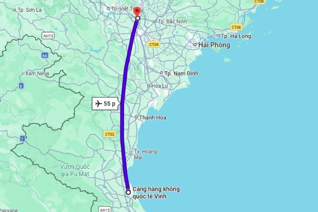 Thời gian bay từ Vinh đến H&agrave; Nội mất khoảng 55 ph&uacute;t