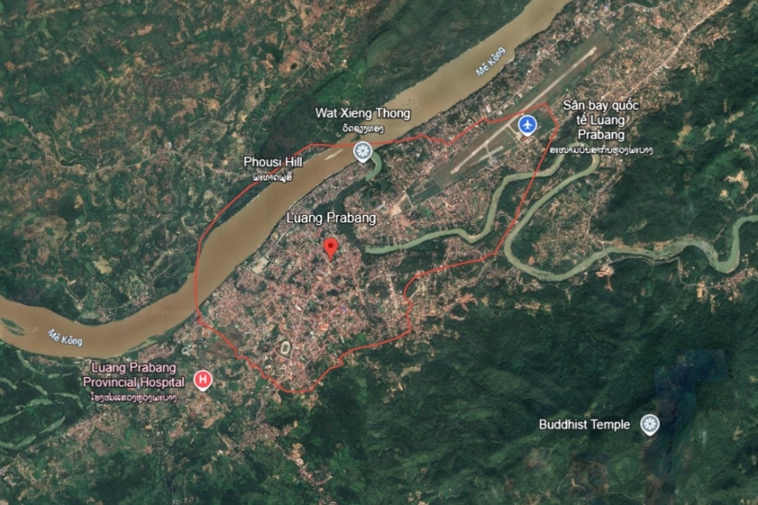 To&agrave;n cảnh bản đồ th&agrave;nh phố Luang Prabang b&ecirc;n s&ocirc;ng Mekong