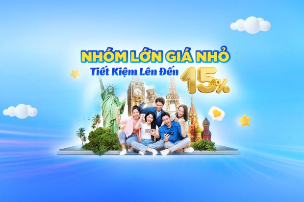 Chương trình khuyến mãi khủng bay nhóm cùng Vietnam Airklines tiết kiệm lên đến 15% hành trình nội địa, quốc tế khuyến mãi 15% vé bay nhóm Vietnam Airlines