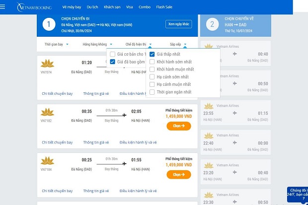 Hướng dẫn cách đặt vé máy bay Đà Nẵng Hà Nội