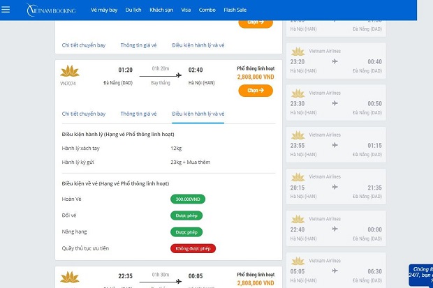 Xem xét các dịch vụ của vé máy bay