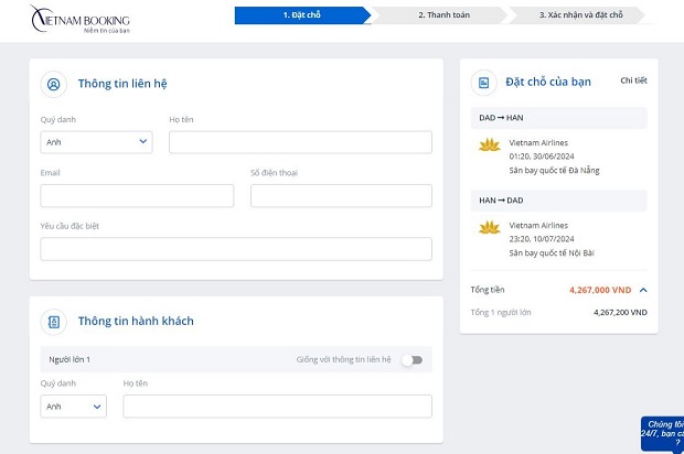 Nhập thông tin hành khách đi máy bay