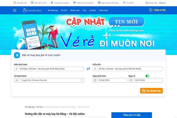 Tìm kiếm chuyến bay từ Đà Nẵng đi Hà Nội