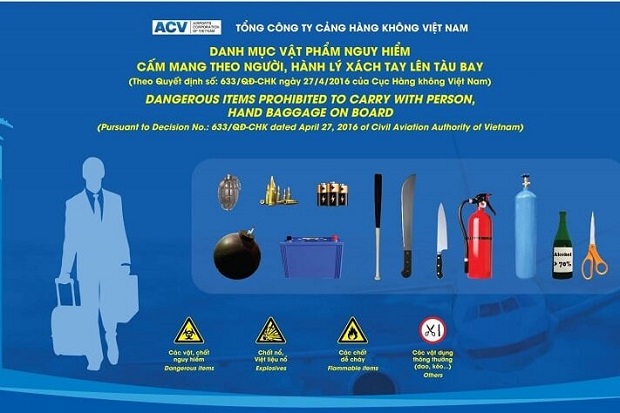 Quy định vật phẩm cấm đem theo trong hành lý xách tay