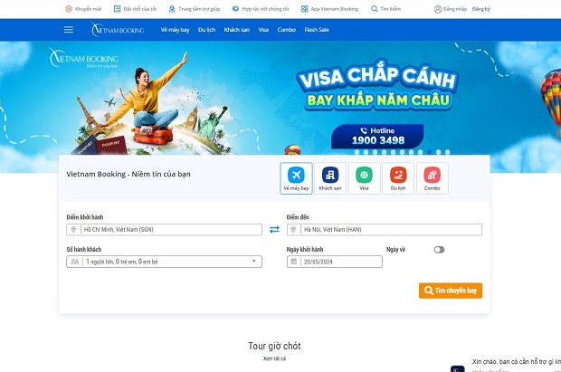 Nơi tra lịch bay trong website Vietnam Booking