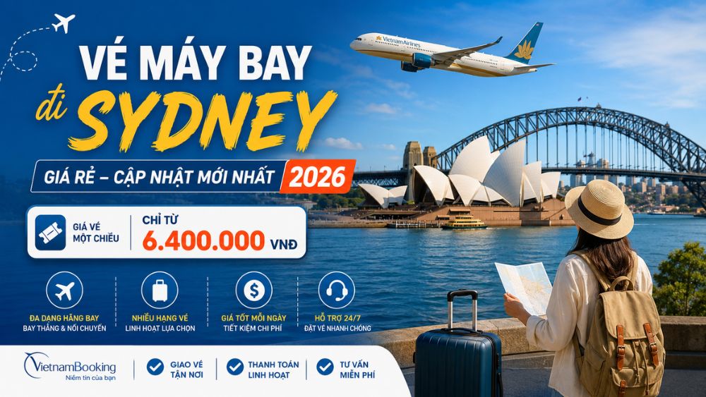 V&eacute; m&aacute;y bay đi Sydney gi&aacute; rẻ c&ugrave;ng h&igrave;nh ảnh Sydney Opera House v&agrave; Harbour Bridge