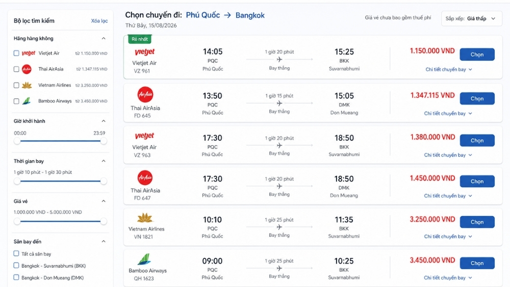 gi&aacute; v&eacute; m&aacute;y bay Ph&uacute; Quốc Bangkok