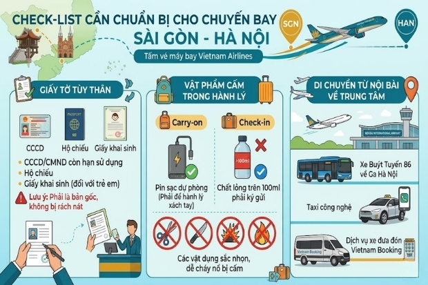 Check-list cần chuẩn bị cho chuyến bay S&agrave;i G&ograve;n - H&agrave; Nội