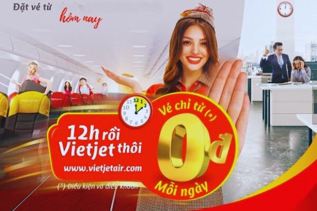 Vietjet Air có một chương trình khuyến mãi nổi tiếng với mức giá vé máy bay chỉ 0 đồng khi đặt mua lúc giữa trưa. Săn khuyến mãi vé máy bay Vietjet Air
