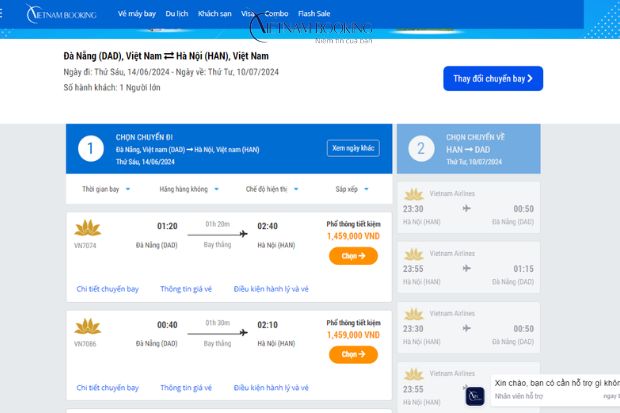 Đặt vé máy bay Vietnam Airlines Đà Nẵng đi Hà Nội