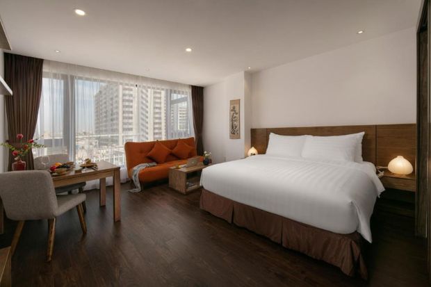 Phòng nghỉ với gam màu lạnh là chủ đạo