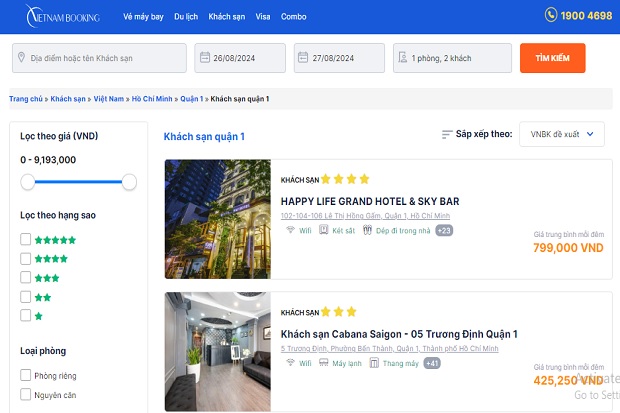Website đặt khách sạn tại Vietnam Booking