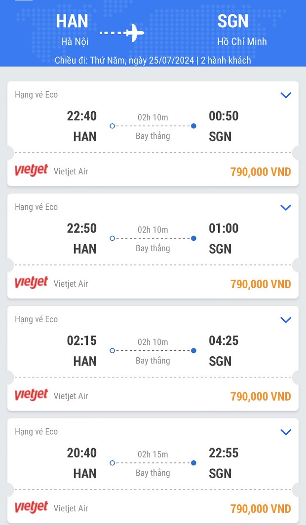 V&eacute; m&aacute;y bay Vietjet Air H&agrave; Nội đi Hồ Ch&iacute; Minh