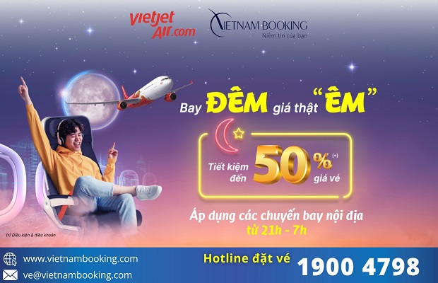 Khuyến m&atilde;i bay đ&ecirc;m Vietjet Air