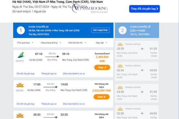 Lịch bay đi Nha Trang ở Vietnam Booking