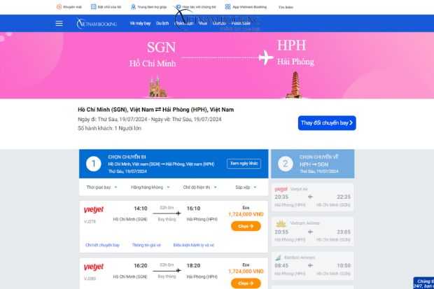 Lịch bay S&agrave;i G&ograve;n đi Hải Ph&ograve;ng