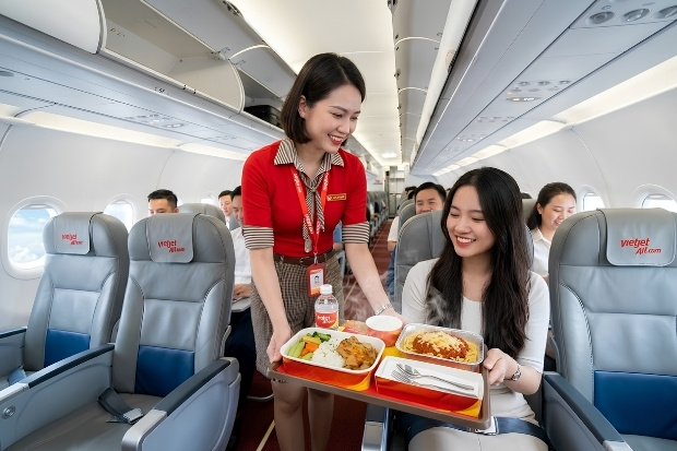 Thưởng thức c&aacute;c m&oacute;n ăn tr&ecirc;n t&agrave;u bay mới c&ugrave;ng Vietjet Air