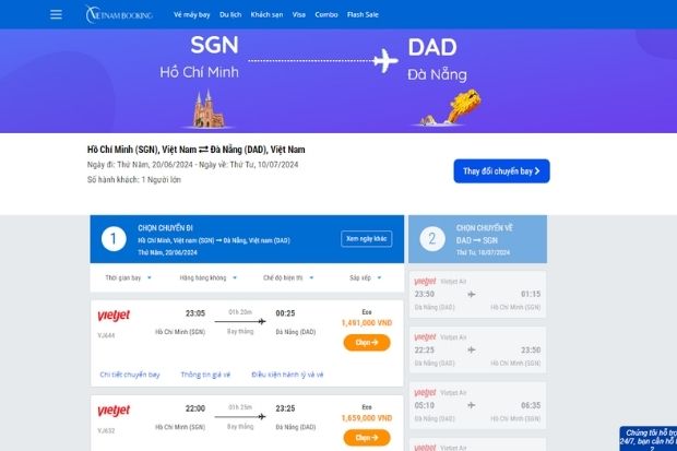 Đặt vé máy bay Vietjet Air Hồ Chí Minh đi Đà Nẵng online