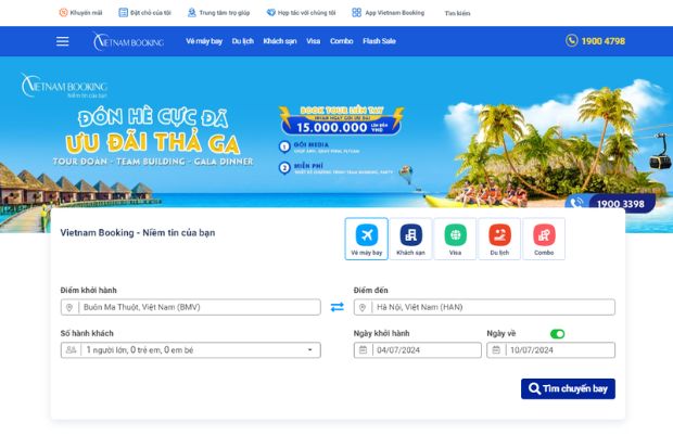 Website của đại lý Vietnam Booking