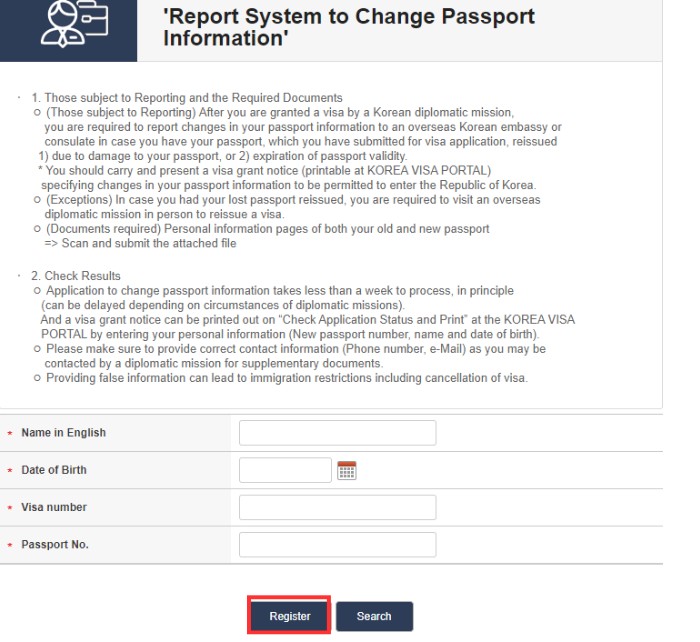 Nhập thông tin cập nhật hộ chiếu cũ