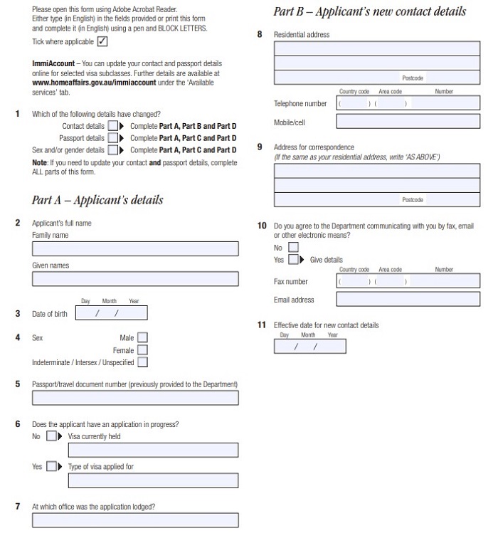 điền th&ocirc;ng tin thay đổi hộ chiếu A v&agrave; B