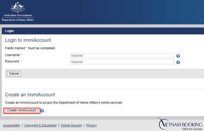 đăng k&yacute; t&agrave;i khoản ImmiAccount