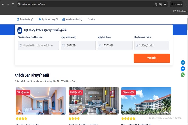 Trang web đặt khách sạn tại Vietnam Booking