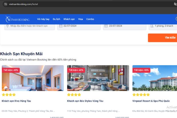 Website đặt phòng trực tuyến của Vietnam Booking