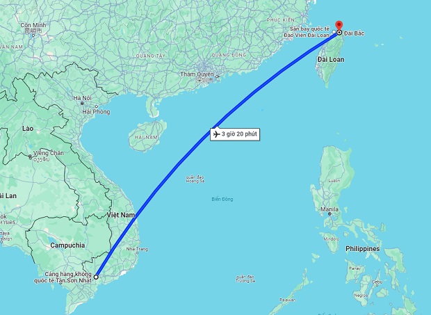 Thời gian bay từ Hồ Chí Minh đến Taipei