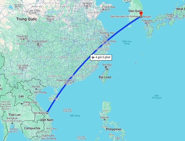 Thời gian bay từ Đà Nẵng đến Busan chỉ kéo dài hơn 4 tiếng Thời gian bay từ Đà Nẵng đến Busan