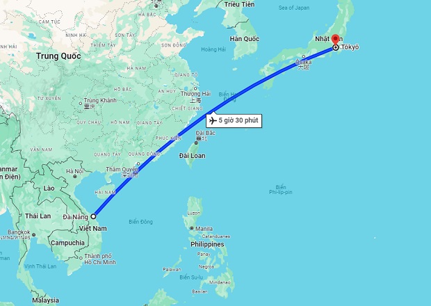 Thời gian bay từ Đà Nẵng đi Tokyo