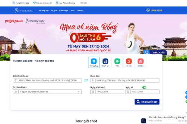 Đặt vé máy bay Vietjet Air trên Vietnambooking.com