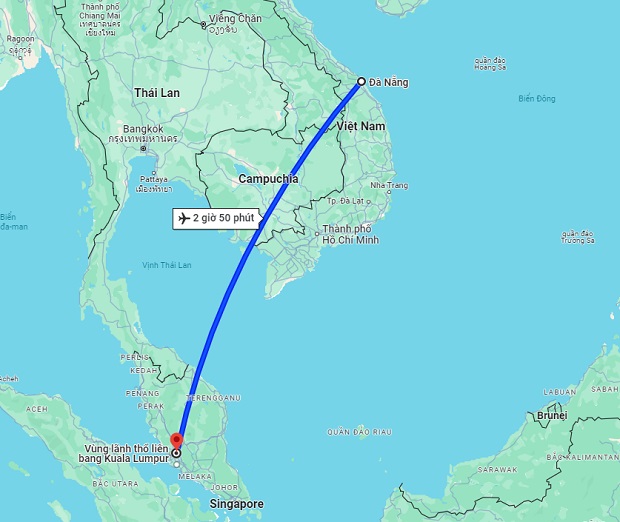 Thời gian bay từ Đà Nẵng đến Kuala Lumpur
