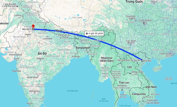 Thời gian bay từ Hà Nội đến New Delhi