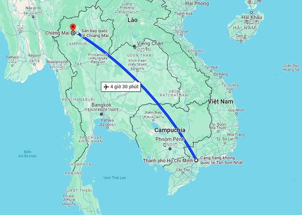 Thời gian bay từ Hồ Chí Minh đến Chiang Mai