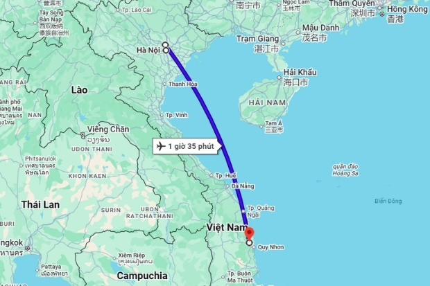 Chặng bay thẳng từ H&agrave; Nội đến Quy Nhơn với thời gian di chuyển nhanh ch&oacute;ng, chỉ khoảng 1 giờ 35 ph&uacute;t