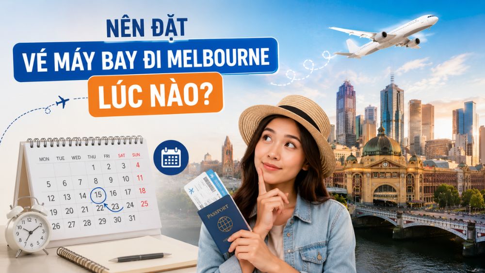 H&igrave;nh minh họa thời điểm săn v&eacute; m&aacute;y bay đi Melbourne với lịch đặt v&eacute; v&agrave; khung cảnh Melbourne