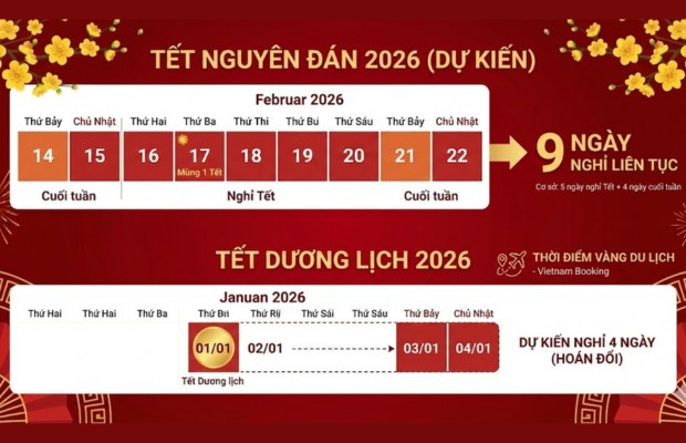 Lịch nghỉ Tết &Acirc;m - Dương 2026 chi tiết